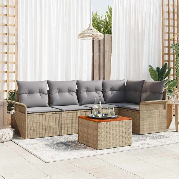 vidaXL Havesofa S&aelig;t med pude 6 pcs Beige polyrattan