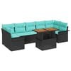 vidaXL Havesofa S&aelig;t med pude 8 pcs Sort og Bl&aring; polyrattan