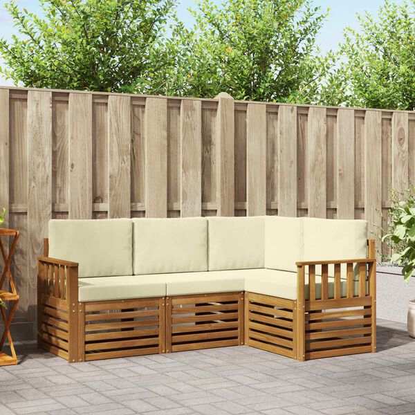 vidaXL Sofas&aelig;t med pude 4 pcs Naturlig og Fl&oslash;de Massivt Akacietr&aelig;