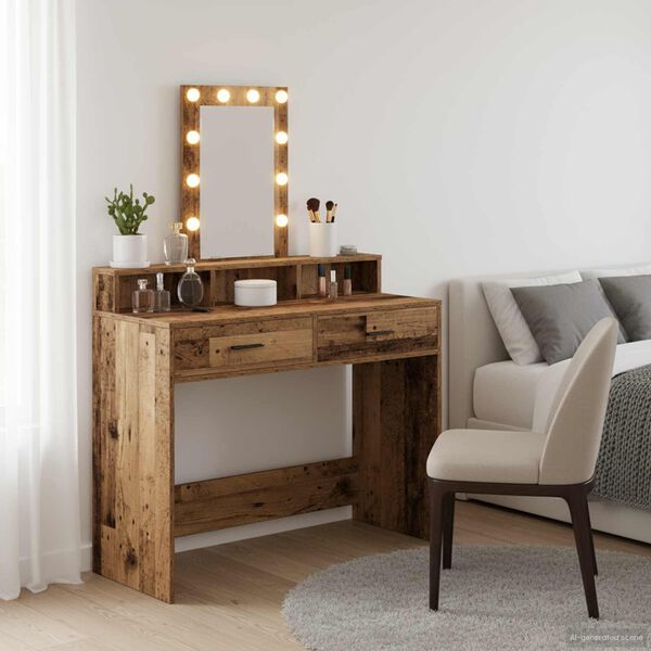 vidaXL Kl&aelig;deskab med spejllys Brun 100 x 41 x 140 cm Konstrueret tr&aelig;