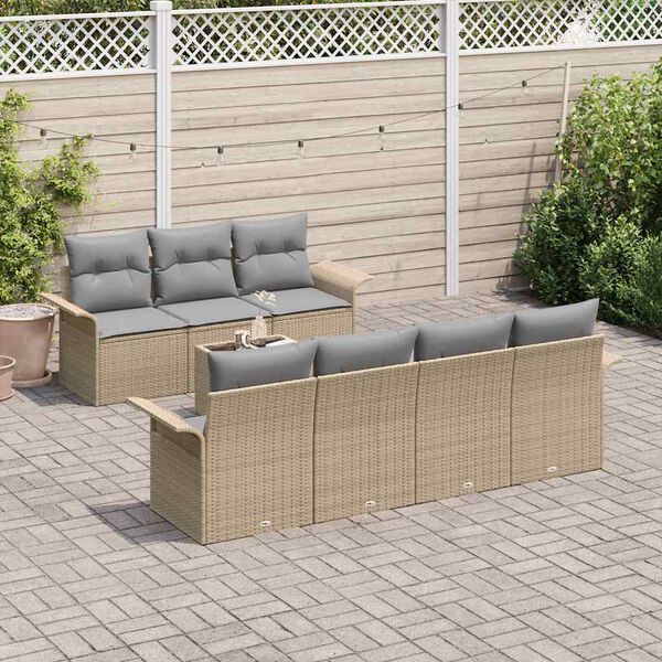 vidaXL Havesofa Sæt med pude 8 pcs Beige polyrattan