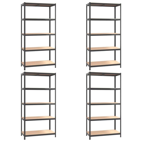 vidaXL hylder 4 stk. 5 hylder stål konstrueret træ antracit