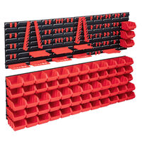 vidaXL opbevaringssæt med vægpaneler 141 dele rød og sort
