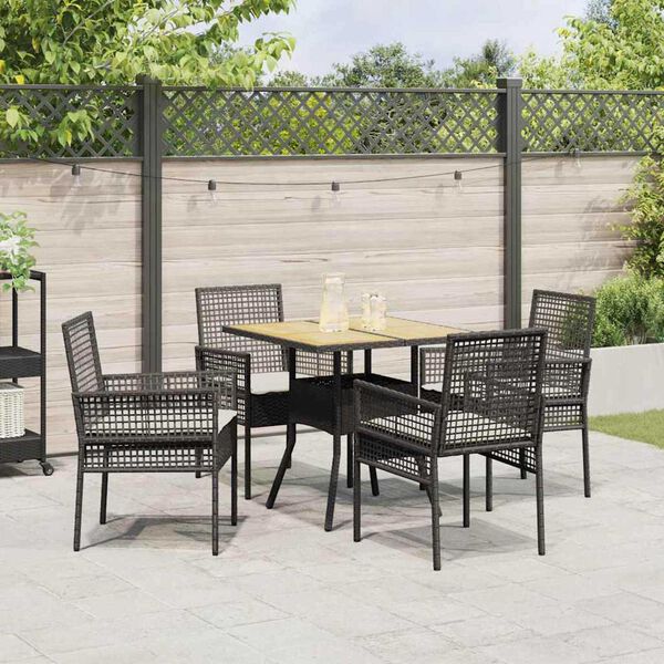vidaXL Have Spisebordssæt 5 pcs Sort polyrattan