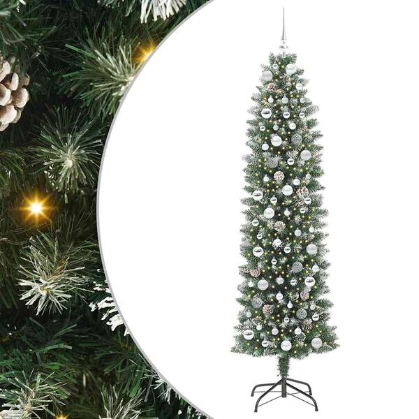 vidaXL Kunstigt slankt juletr&aelig; med 300 LED'er Gr&oslash;n og Hvid 210 cm