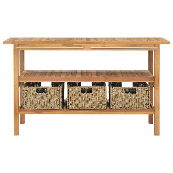 vidaXL badeværelsesskab med cremefarvede håndvaske marmor massivt teak