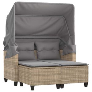 vidaXL 2-personers havesofa med baldakin og skamler polyrattan beige