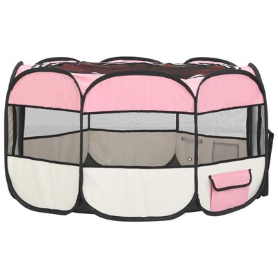vidaXL foldbar hundegård med bæretaske 125x125x61 cm lyserød