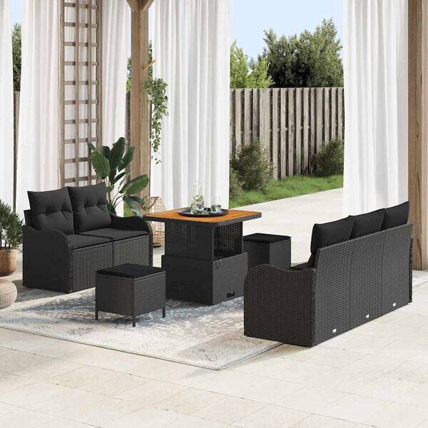 vidaXL Havesofa Sæt 8 pcs Sort polyrattan