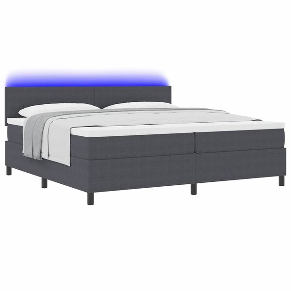 vidaXL LED Box Spring Bed M&oslash;rkegr&aring; og Hvid 200 x 200 cm Velourstof
