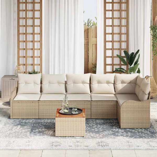vidaXL Havesofa S&aelig;t 7 pcs Beige Poly rattan