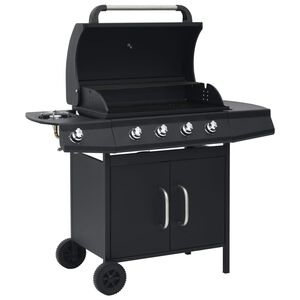 vidaXL gasgrill 4+1 grillzoner st&aring;l sort