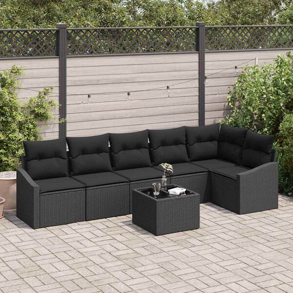 vidaXL Sofa Sæt med pude 7 pcs Sort polyrattan