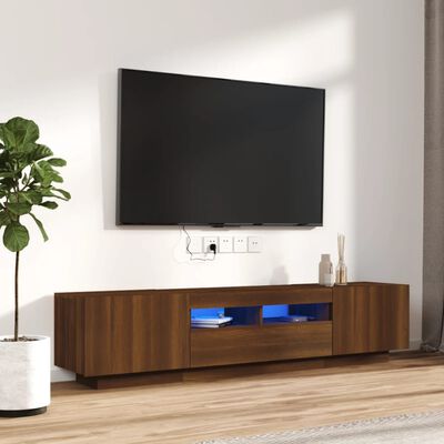 vidaXL tv-borde 2 stk. med LED-lys konstrueret træ brun egetræsfarve