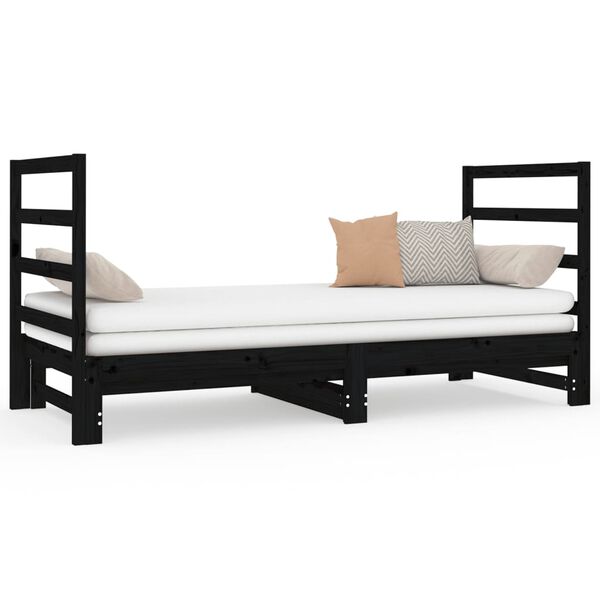 vidaXL daybed med udtr&aelig;k 2x(90x190) cm massivt fyrretr&aelig; sort
