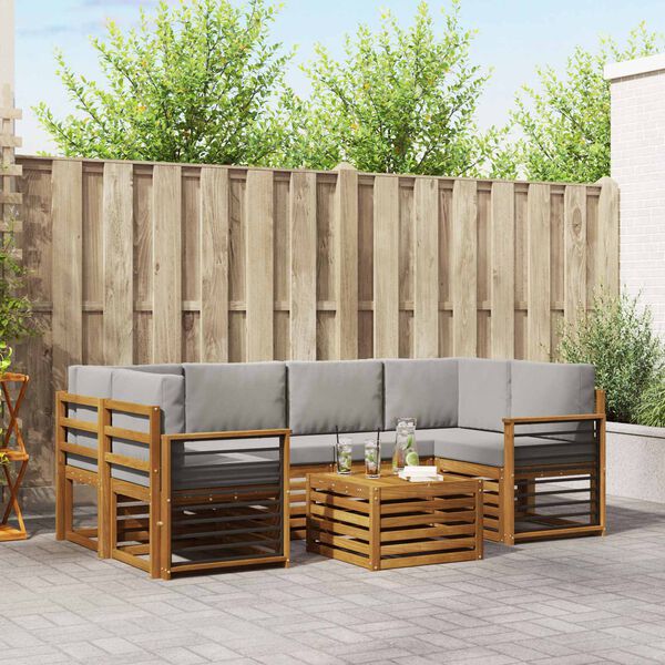 vidaXL Sofas&aelig;t med pude 7 pcs Naturlig og Lys Gr&aring; Massivt Akacietr&aelig;