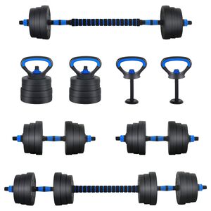 vidaXL 4-i-1 Dumbbell Barbell Kettlebell S&aelig;t 20 kg Sort og Bl&aring;