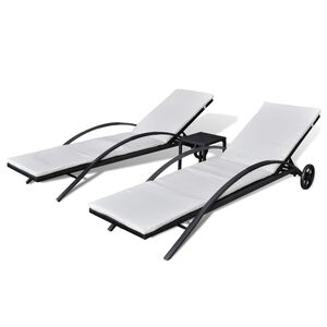 vidaXL liggestole med bord polyrattan sort