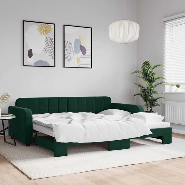 vidaXL daybed med udtr&aelig;k 90x200 cm velour m&oslash;rkegr&oslash;n
