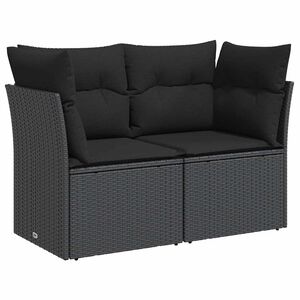 vidaXL havesofa med hynder 2-personers sort polyrattan