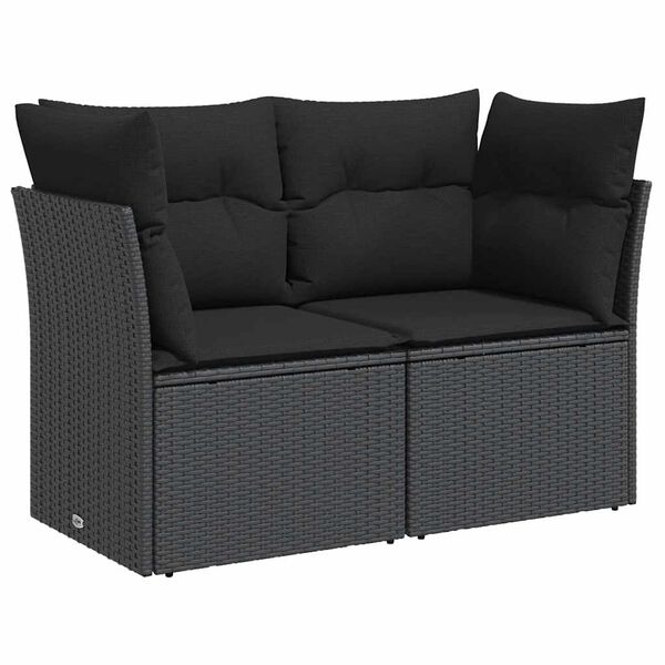 vidaXL havesofa med hynder 2-personers sort polyrattan