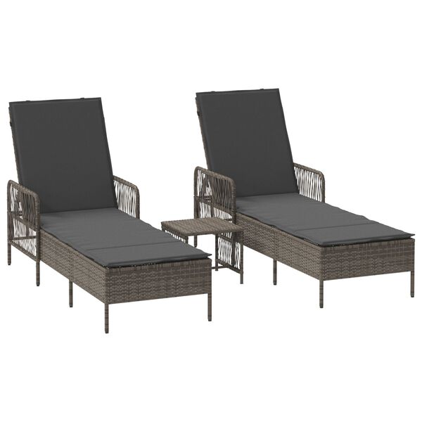 vidaXL Liggestol med pude 2-person 2 pcs Grå 35 x 35 x 32cm polyrattan