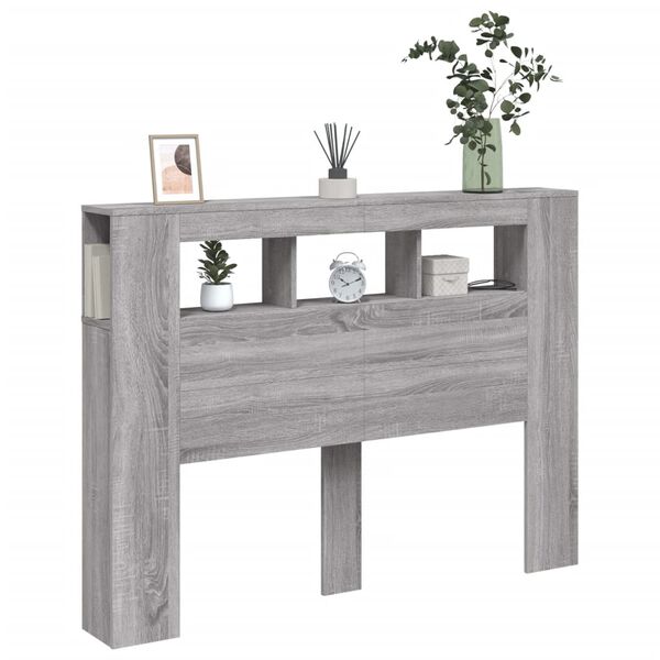 vidaXL sengegavl 140x18,5x103,5 cm LED-lys konstrueret træ grå sonoma