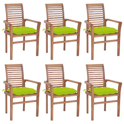 vidaXL spisebordsstole 6 stk. med lysegrønne hynder massivt teaktræ