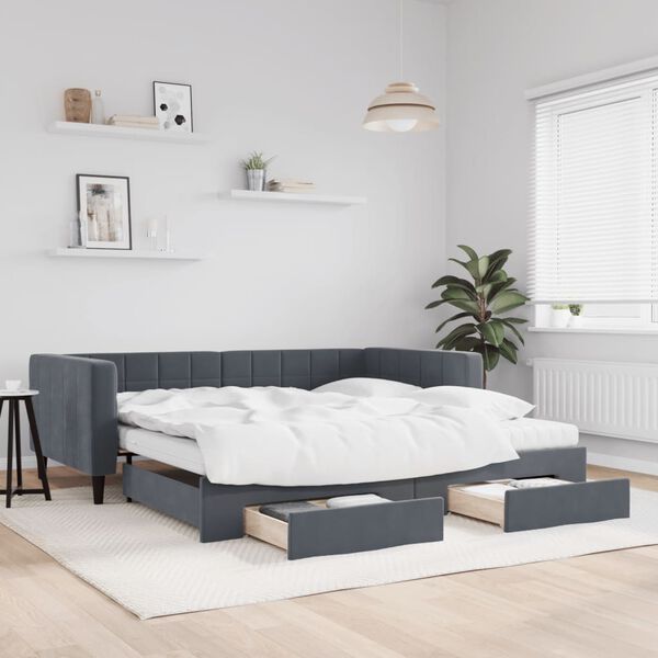 vidaXL daybed med udtræk og skuffer 100x200 cm velour mørkegrå