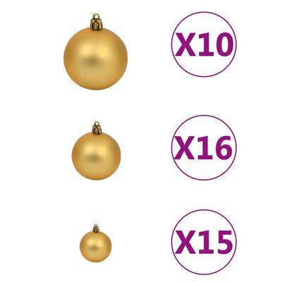 vidaXL kunstigt juletræ med lys og kuglesæt 240 cm PET guldfarvet