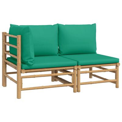 vidaXL loungesæt til haven 2 dele med grønne hynder bambus