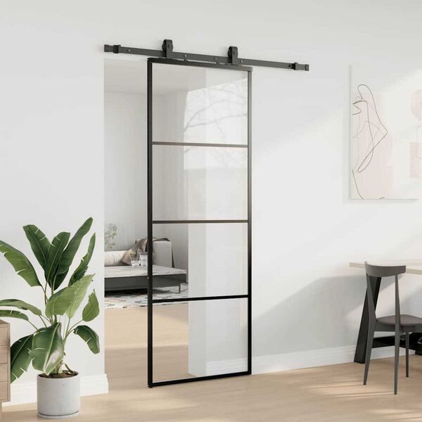 vidaXL skydedør med hardwaresæt 76x205 cm ESG glas sort