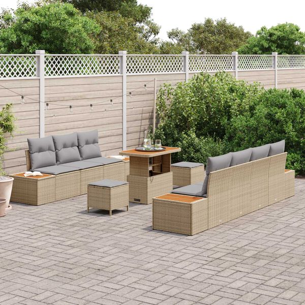 vidaXL Havesofa S&aelig;t med pude 10 pcs Beige Poly rattan