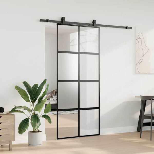 vidaXL skyded&oslash;r med hardwares&aelig;t 90x205 cm h&aelig;rdet glas sort