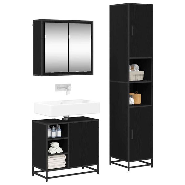 vidaXL Badeværelsesmøbel sæt Vægmonteret 3 pcs Sort eg Konstrueret træ