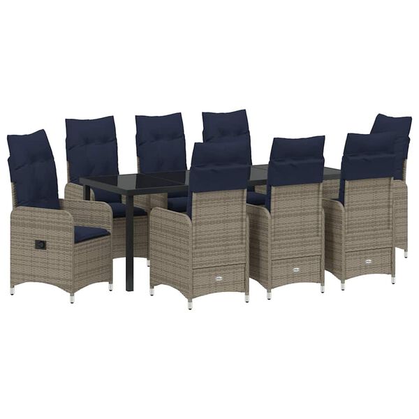 vidaXL Have Spisebordss&aelig;t med pude 9 pcs Sort Poly rattan
