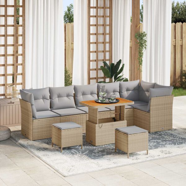 vidaXL Havesofa S&aelig;t 8 pcs Beige polyrattan
