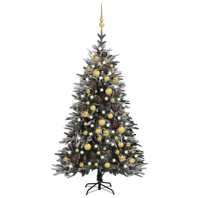 vidaXL kunstigt juletræ m. LED og kuglesæt + puddersne PVC PE 120 cm