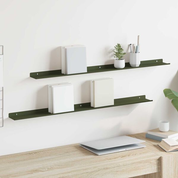vidaXL Sv&aelig;vende hylde 2 pcs Oliven gr&oslash;n 100 x 9 x 2,5 cm St&aring;l