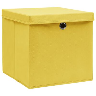 vidaXL opbevaringskasser med låg 10 stk. 28x28x28 cm gul