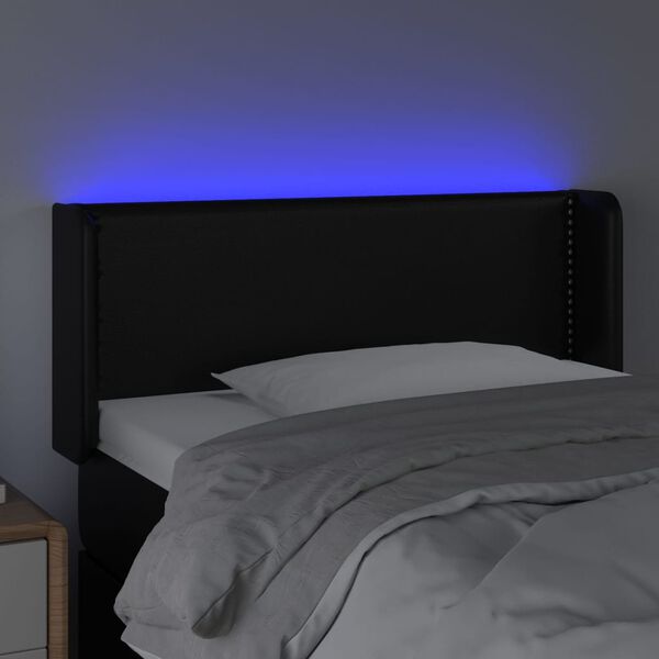 vidaXL sengegavl med LED-lys 103x16x78/88 cm kunstl&aelig;der sort