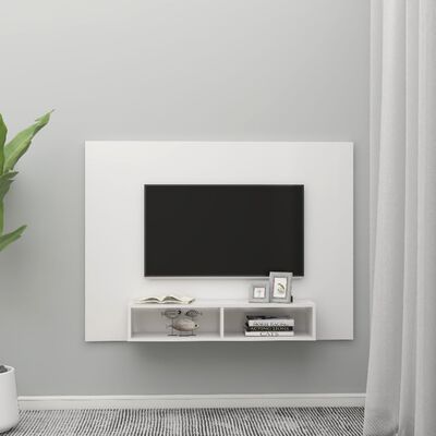 vidaXL væghængt tv-skab 135x23,5x90 cm spånplade hvid højglans