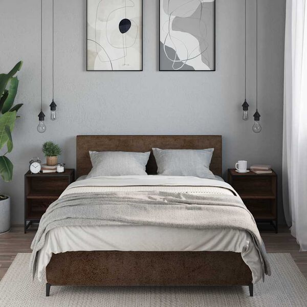 vidaXL sengeborde 2 stk. konstrueret træ og metal brun egetræsfarve