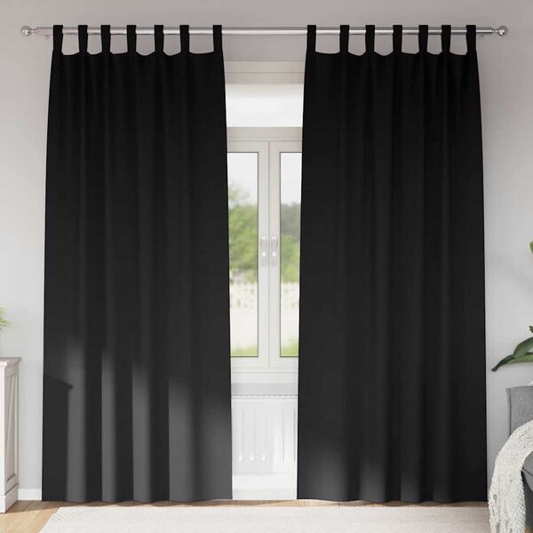 vidaXL Mørklægningsgardiner med ringe 2 pcs Sort 245 x 140 cm