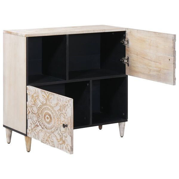 vidaXL Sideboard med d&oslash;r Hvid 80 x 33,5 x 75 cm Massivt mangotr&aelig;