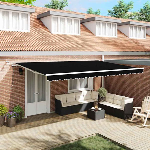 vidaXL Utr&aelig;kkelig Markise Sort 500 &times; 350 cm Polyester og metal