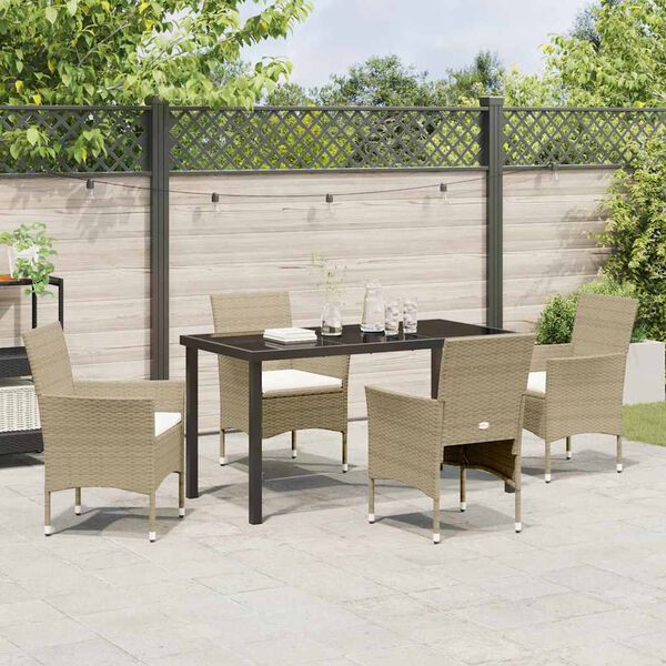 vidaXL Have Spisebordss&aelig;t med pude 5 pcs Beige polyrattan