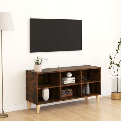 vidaXL tv-bord med massive træben 103,5x30x50 cm røget egetræsfarve