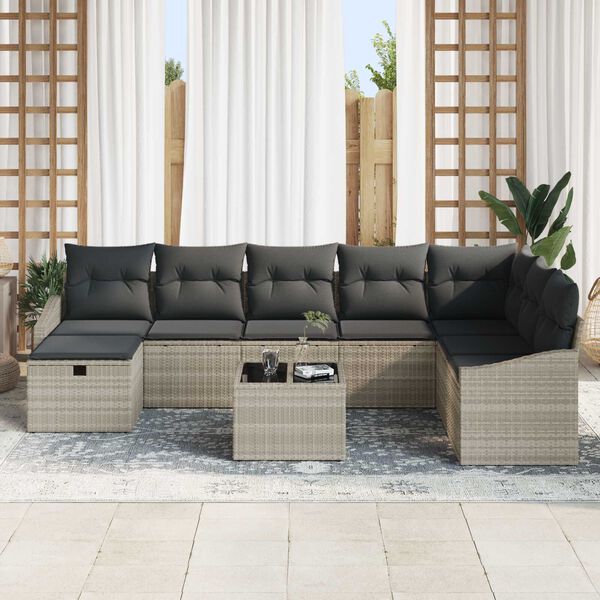 vidaXL Havesofa Sæt med pude 9 pcs Lysegrå 55 x 62 x 69 cm Poly rattan