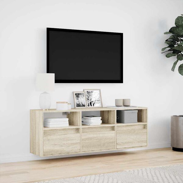 vidaXL v&aelig;gh&aelig;ngt tv-bord med LED-lys 130x31x45 cm sonoma-eg